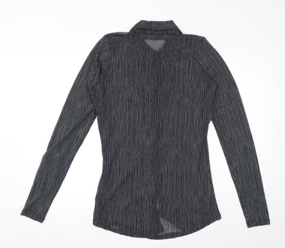Sandwich Womens Blue Striped Polyester Basic Blouse Size L Collared - Ruffle Detail