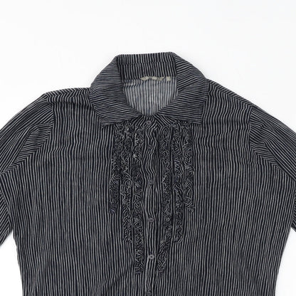 Sandwich Womens Blue Striped Polyester Basic Blouse Size L Collared - Ruffle Detail