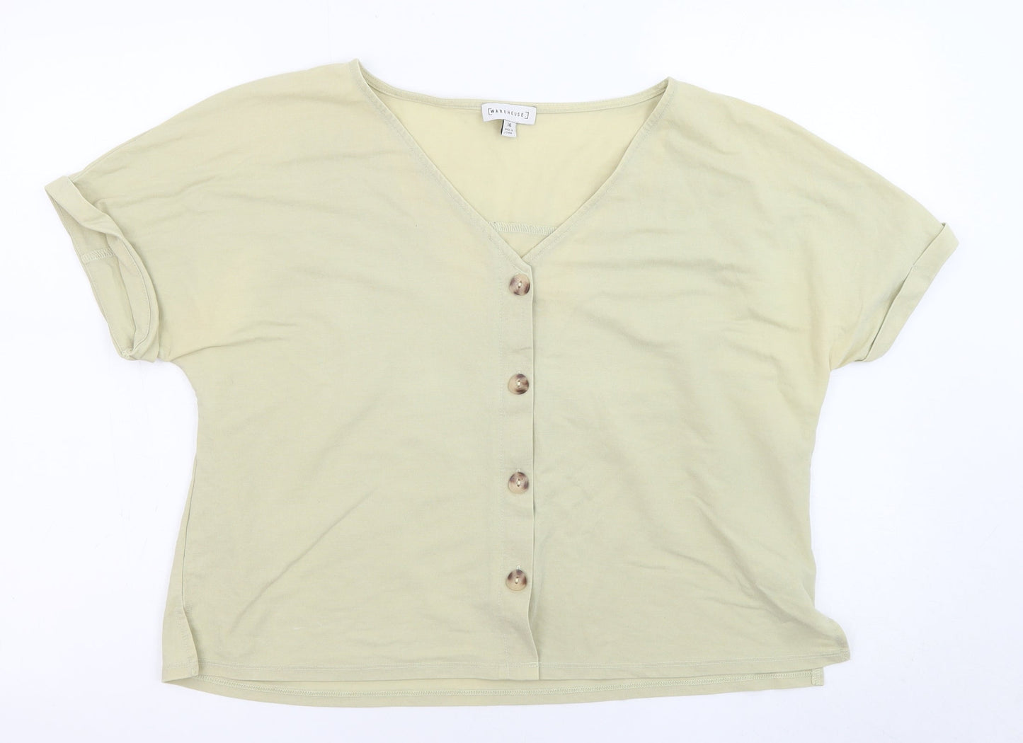 Warehouse Womens Green Viscose Basic Blouse Size 16 V-Neck