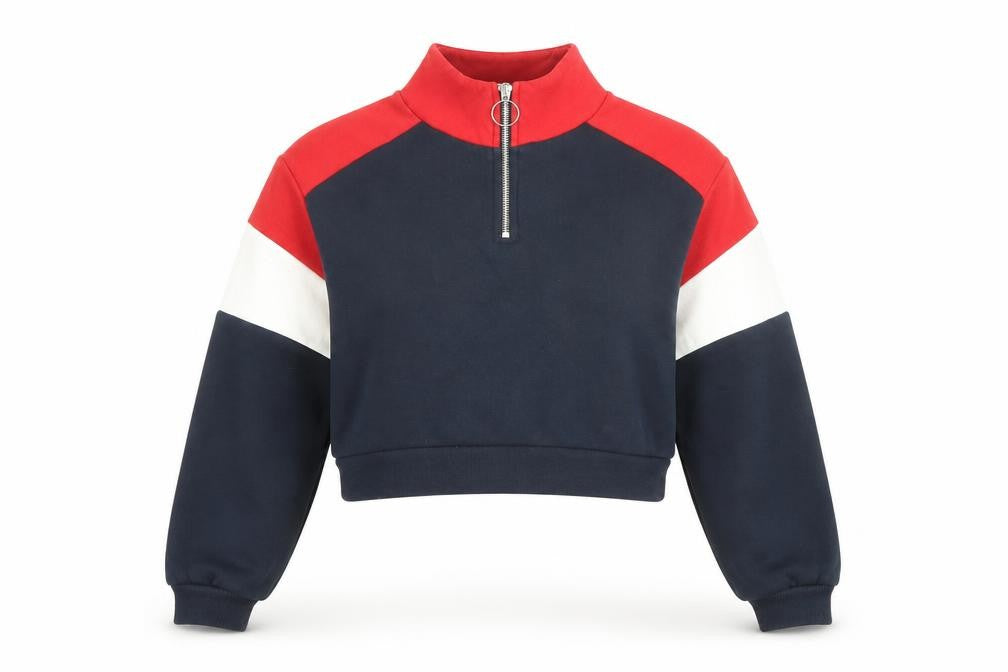 Divided by H&M Womens Blue Colourblock Cotton Pullover Sweatshirt Size XS Zip - Cropped