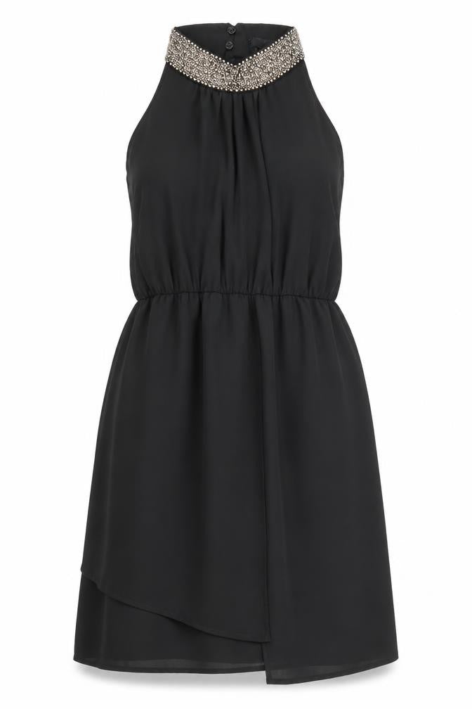 NEXT Womens Black Polyester A-Line Size 12 Halter Button - Embellished neckline
