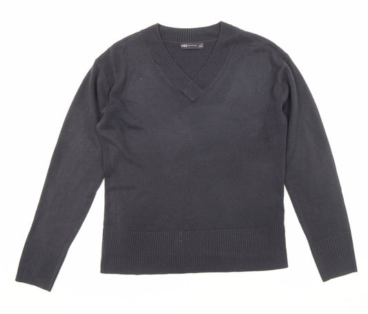 Marks and Spencer Womens Blue V-Neck Acrylic Pullover Jumper Size 12