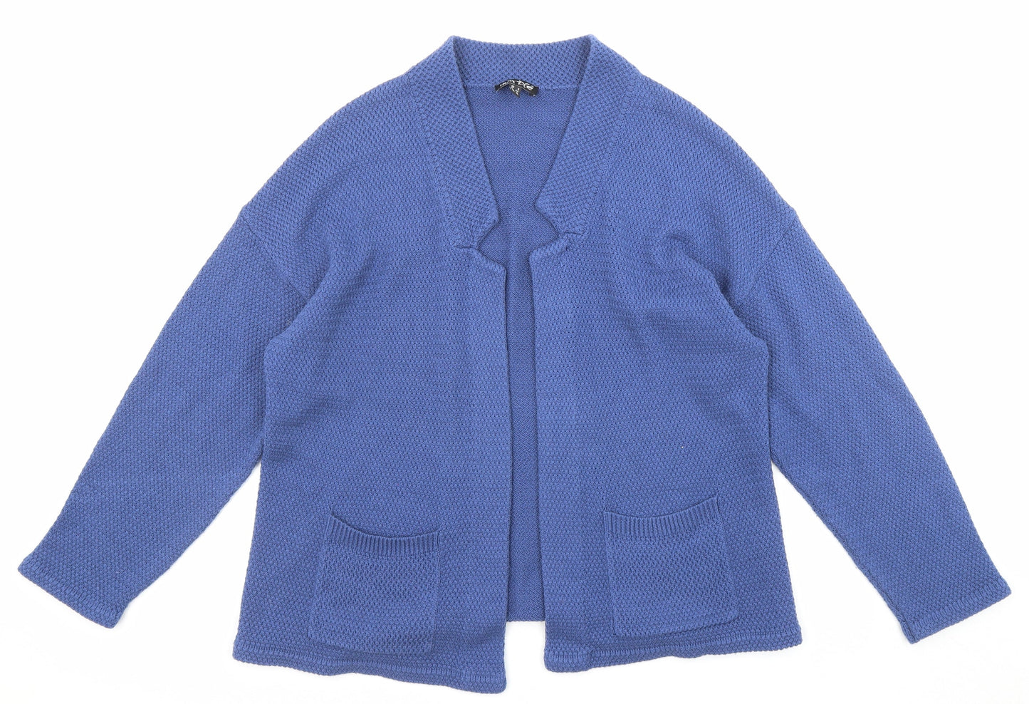 Marble Womens Blue Round Neck Cotton Cardigan Jumper Size 4 - Open