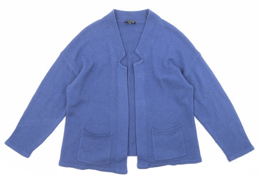 Marble Womens Blue Round Neck Cotton Cardigan Jumper Size 4 - Open