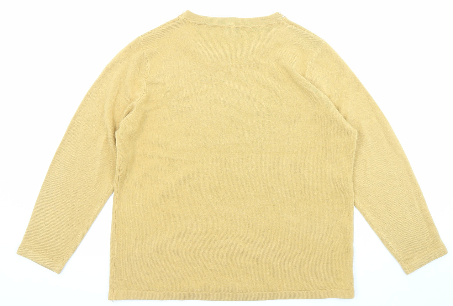 Text Womens Yellow Boat Neck Acrylic Pullover Jumper Size XL - Embellished neckline
