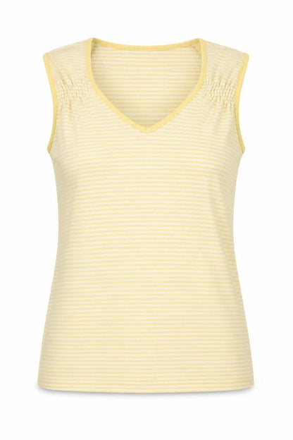 Bonmarché Womens Yellow Striped Polyester Basic T-Shirt Size S V-Neck