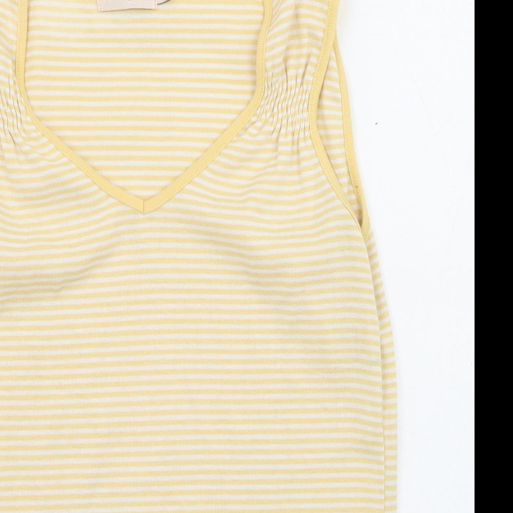 Bonmarché Womens Yellow Striped Polyester Basic T-Shirt Size S V-Neck