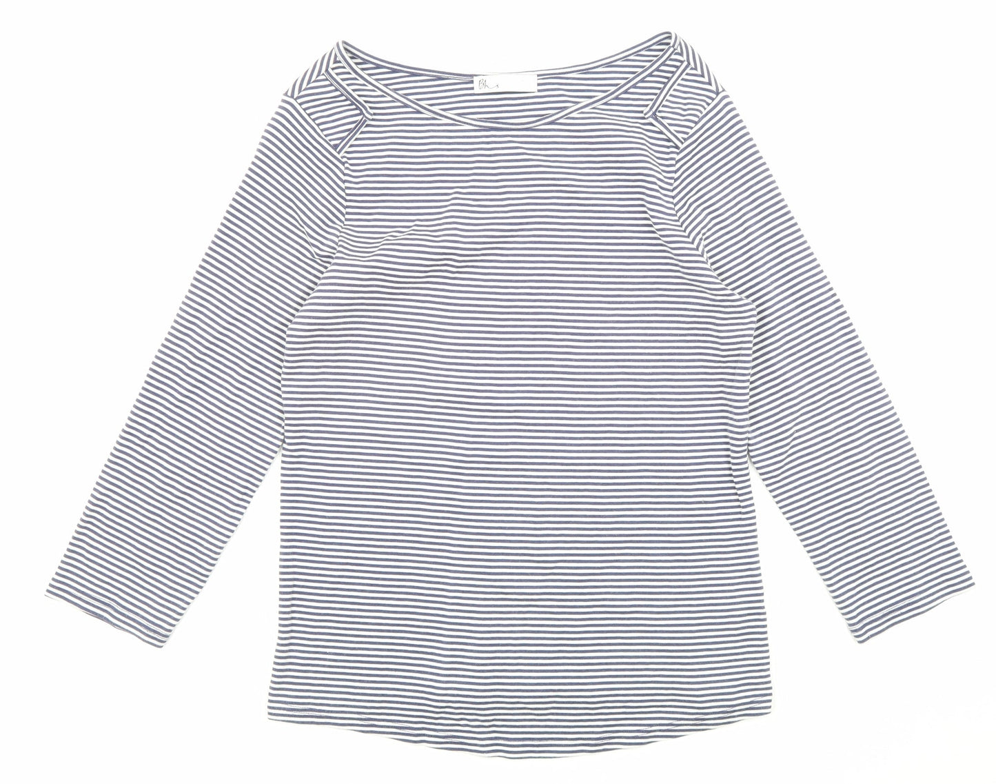 BHS Womens Blue Striped Cotton Basic Blouse Size 16 Boat Neck