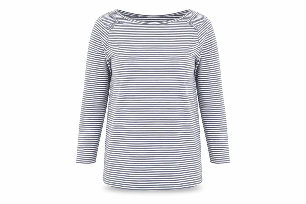 BHS Womens Blue Striped Cotton Basic Blouse Size 16 Boat Neck