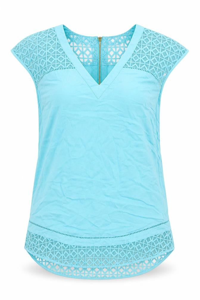 Warehouse Womens Blue Viscose Basic Blouse Size 10 V-Neck