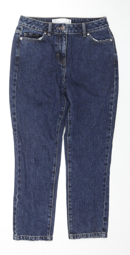 Next Womens Blue Cotton Mom Jeans Size 6 L23 in Regular Zip