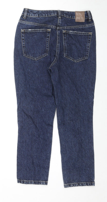 Next Womens Blue Cotton Mom Jeans Size 6 L23 in Regular Zip