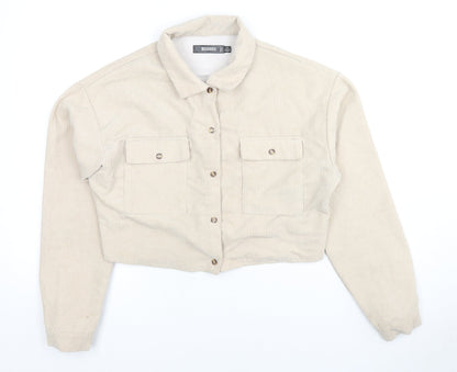 Additional front view of Missguided women’s beige jacket, size UK 6, button