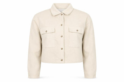 Front view of Missguided women’s beige jacket, size UK 6, button