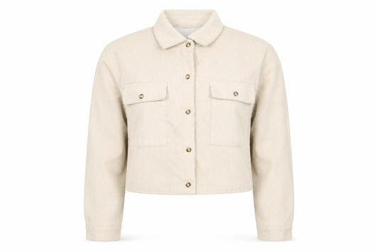 Front view of Missguided women’s beige jacket, size UK 6, button