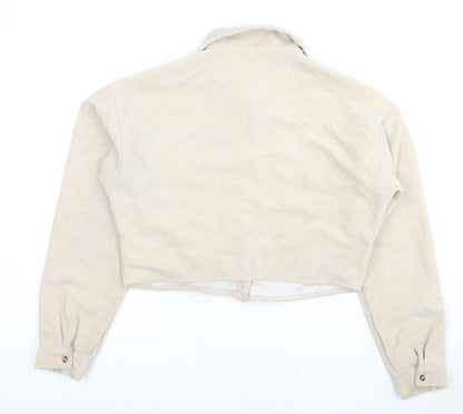 Back view of Missguided women’s beige jacket, size UK 6, button