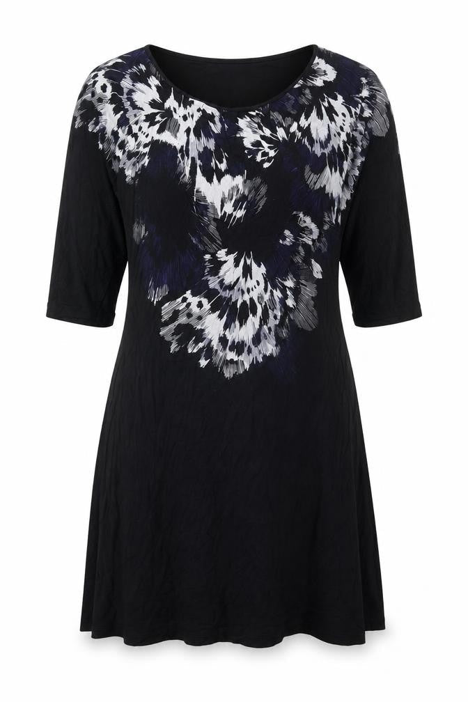 Monsoon Womens Black Floral Viscose A-Line Size 12 Round Neck Pullover