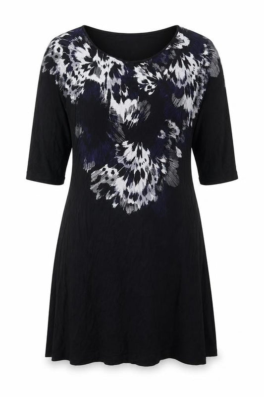 Monsoon Womens Black Floral Viscose A-Line Size 12 Round Neck Pullover