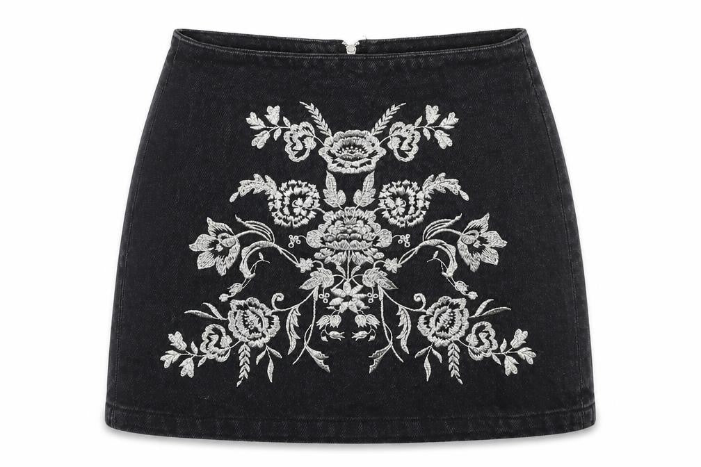 Topshop Womens Black Floral Cotton Mini Skirt Size 4 Zip