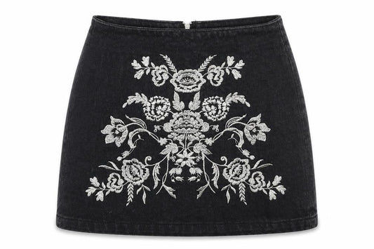 Topshop Womens Black Floral Cotton Mini Skirt Size 4 Zip