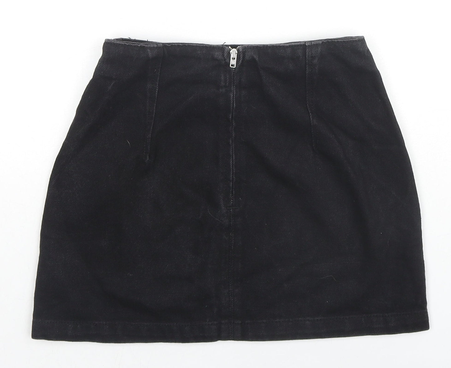 Topshop Womens Black Floral Cotton Mini Skirt Size 4 Zip