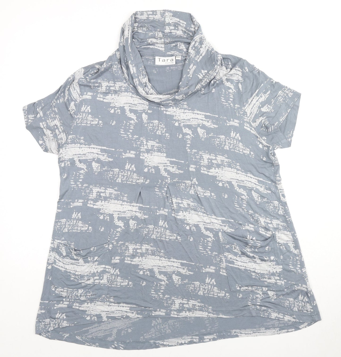 Tara Clothing Womens Grey Geometric Viscose Basic T-Shirt Size M Cowl Neck - Size M/L