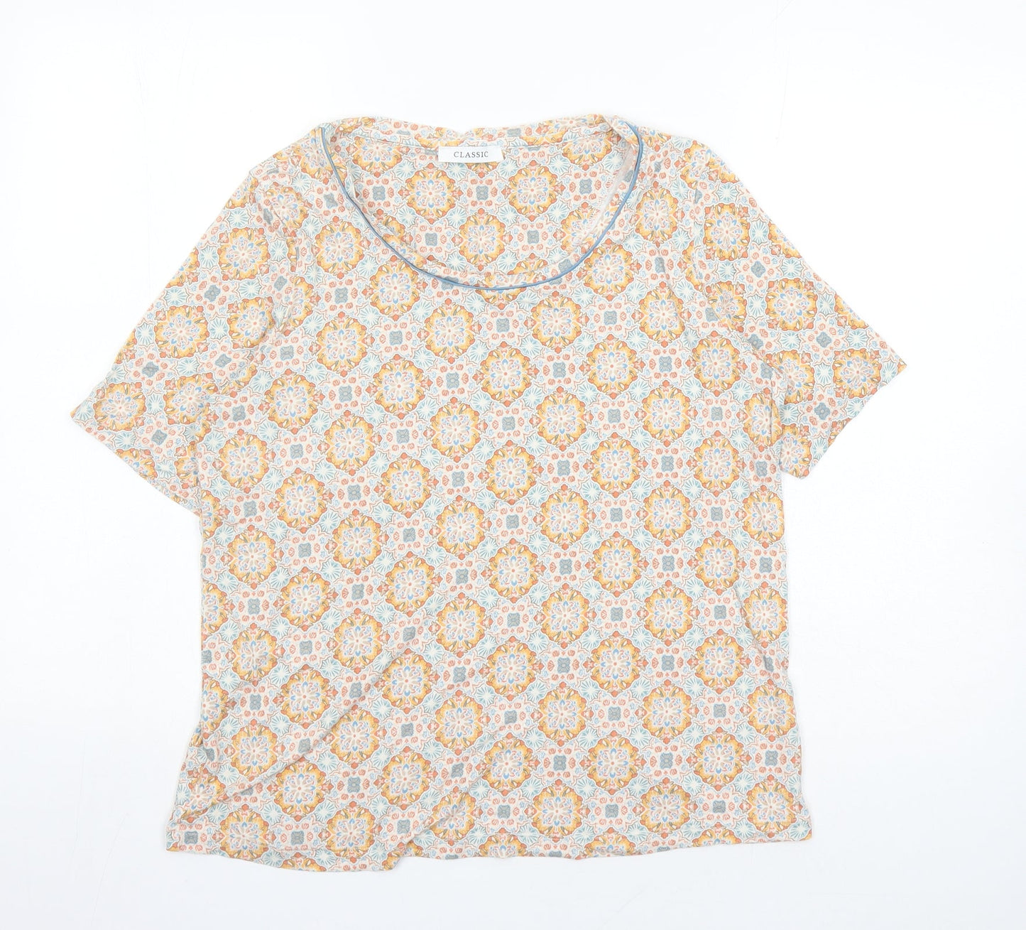 Classic Womens Multicoloured Geometric Viscose Basic T-Shirt Size 14 Round Neck
