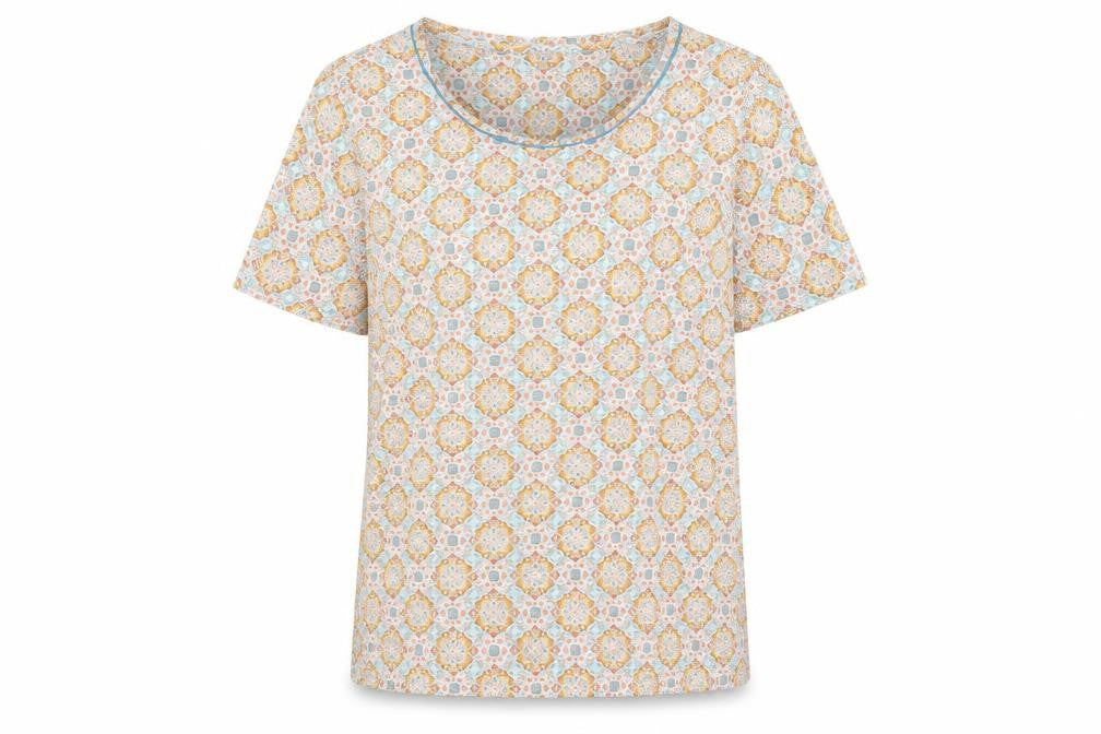 Classics Womens Multicoloured Geometric Viscose Basic T-Shirt Size 14 Round Neck