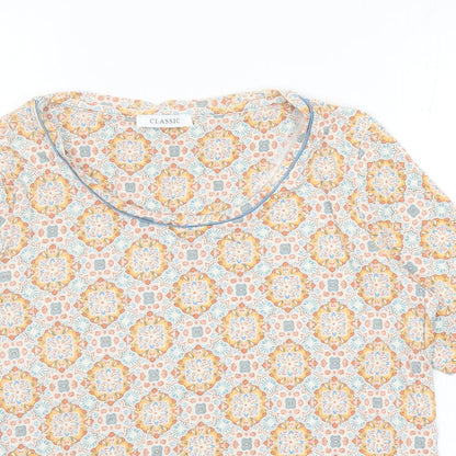 Classics Womens Multicoloured Geometric Viscose Basic T-Shirt Size 14 Round Neck