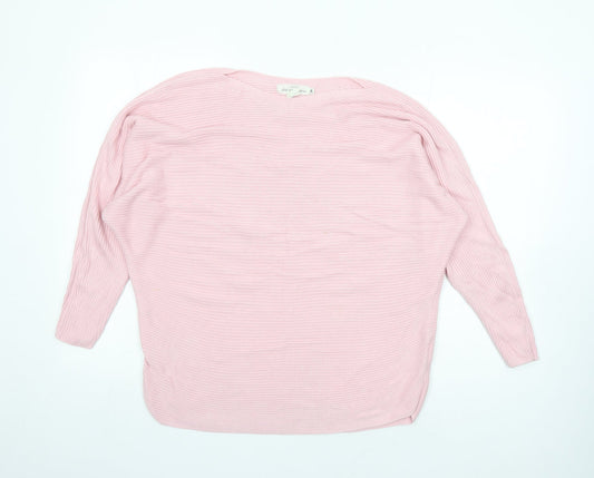 H&M Womens Pink Boat Neck Cotton Pullover Jumper Size XS - Oversized