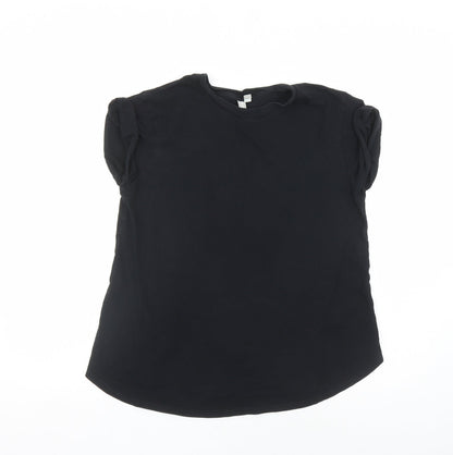 Additional front view of ASOS women’s black polyester basic t-shirt, size UK 10, round neck