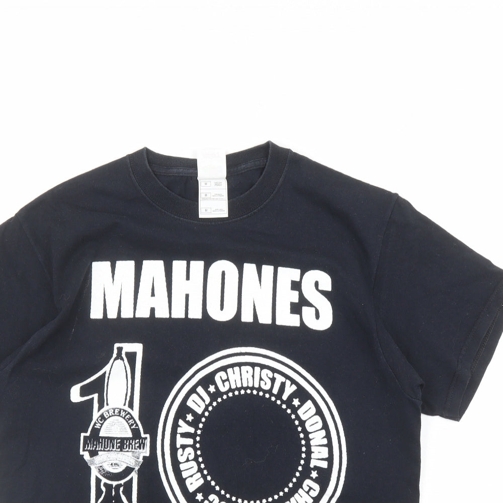 Fruit of the Loom Mens Black Cotton T-Shirt Size M Crew Neck - Mahones