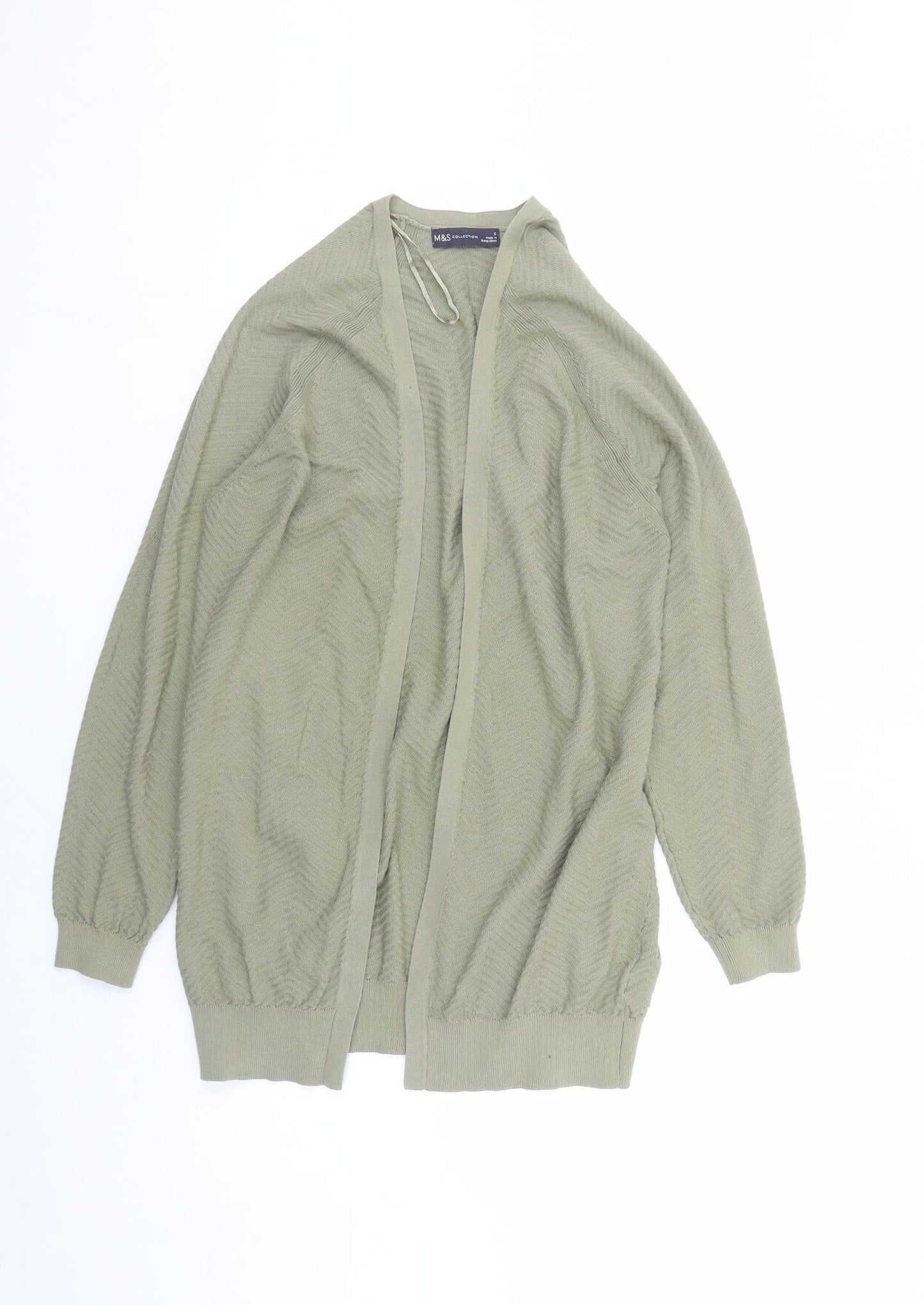Marks and Spencer Womens Green V-Neck Geometric Cotton Cardigan Jumper Size S