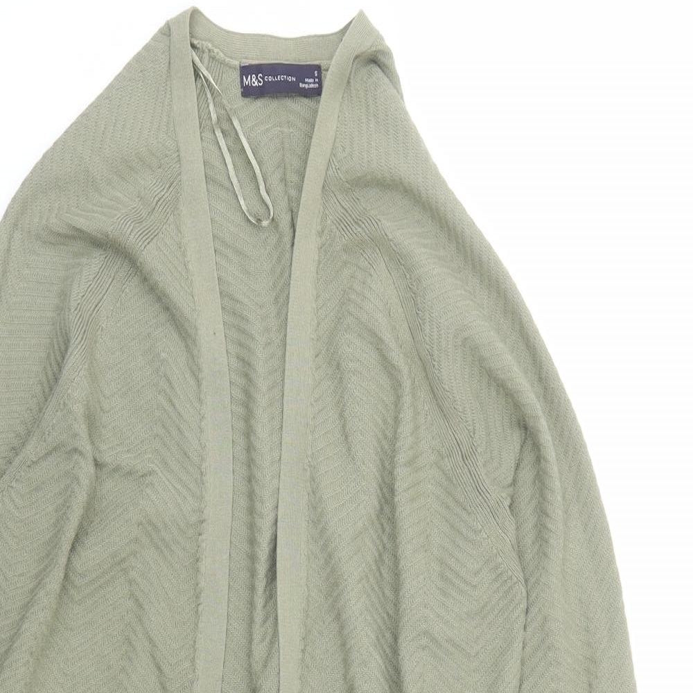 Marks and Spencer Womens Green V-Neck Geometric Cotton Cardigan Jumper Size S