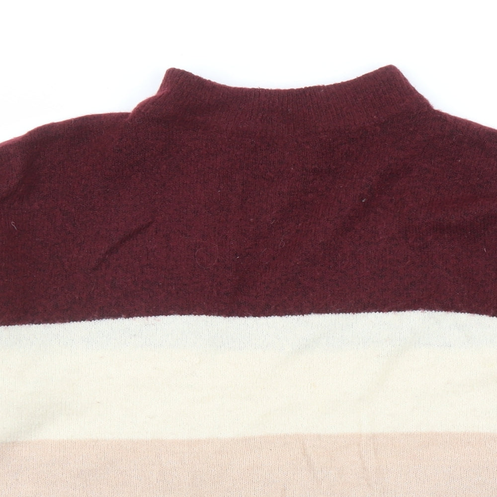 Brave Soul Womens Multicoloured Mock Neck Acrylic Pullover Jumper Size 14