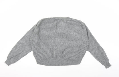 H&M Womens Grey Round Neck Acrylic Pullover Jumper Size XS