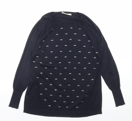 Oasis Womens Blue Round Neck Acrylic Pullover Jumper Size M - Rhinestone Detail