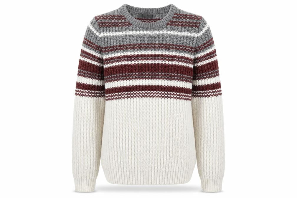 Marks & Spencer Mens Beige Round Neck Striped Acrylic Pullover Jumper Size S Long Sleeve
