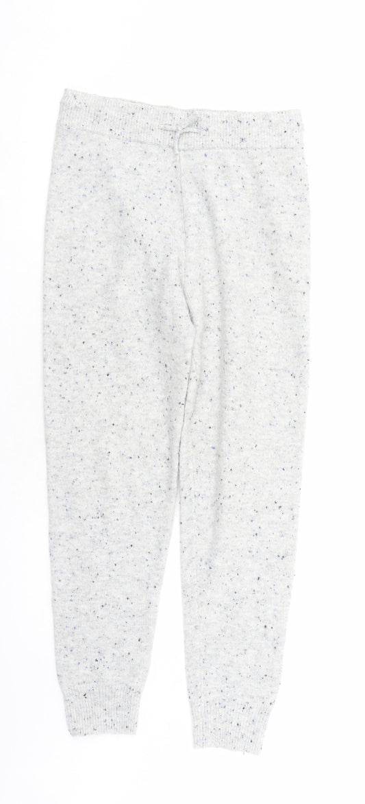 Marks and Spencer Womens Grey Acrylic Trousers Size S L27 in Regular - Elastic Waist