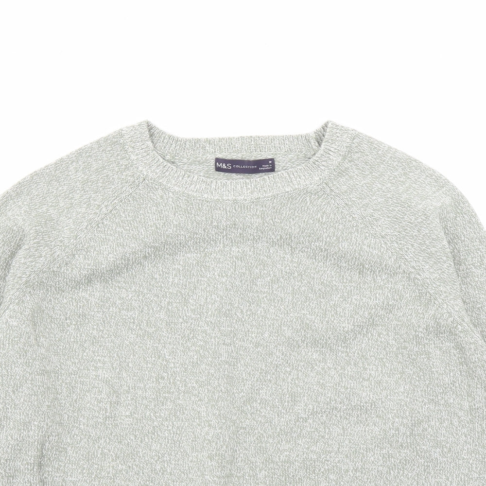 Marks and Spencer Womens Green Round Neck Cotton Pullover Jumper Size M