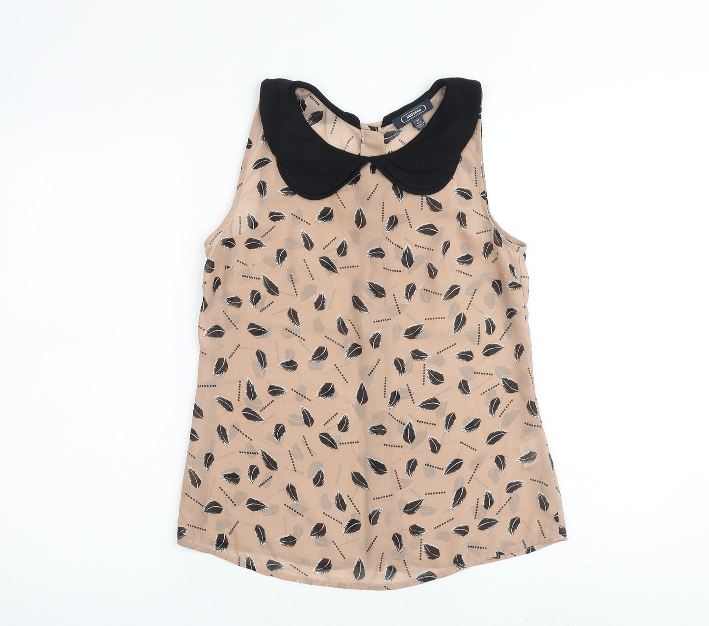 Amphora Womens Brown Geometric Polyester Basic Tank Size XS Collared