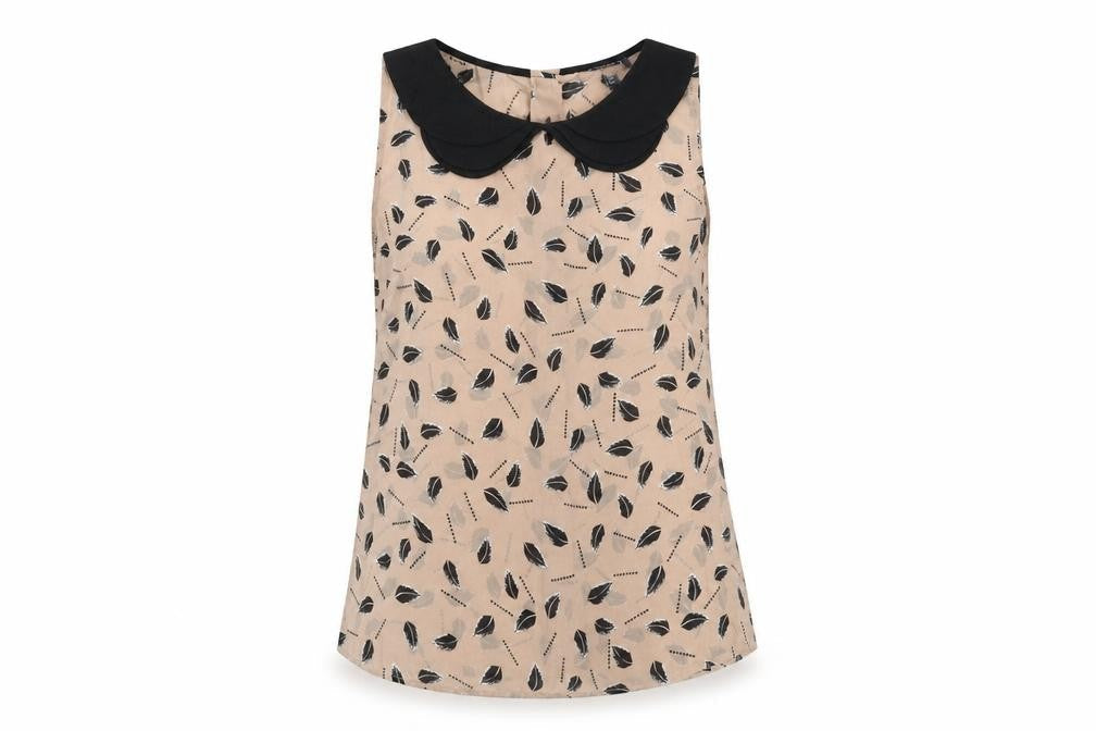 Amphora Womens Brown Geometric Polyester Basic Tank Size XS Collared