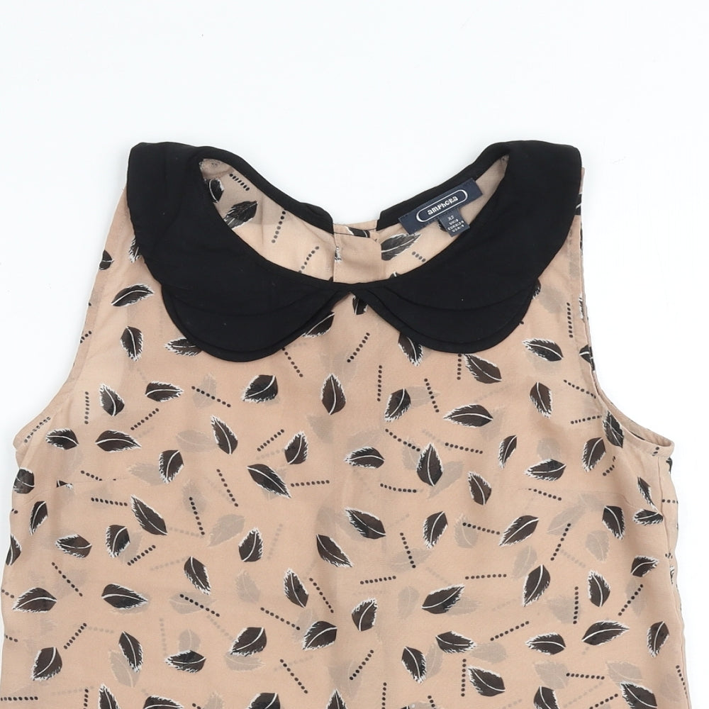Amphora Womens Brown Geometric Polyester Basic Tank Size XS Collared