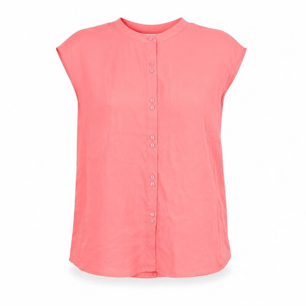 Warehouse Womens Pink Polyester Basic Button-Up Size 10 Round Neck