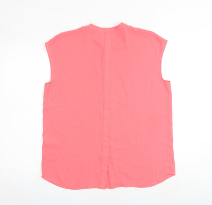 Warehouse Womens Pink Polyester Basic Button-Up Size 10 Round Neck