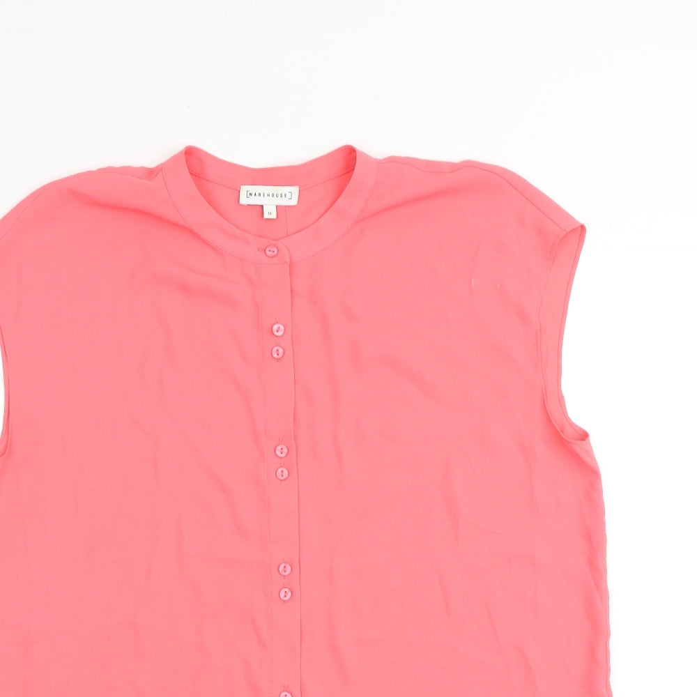Warehouse Womens Pink Polyester Basic Button-Up Size 10 Round Neck
