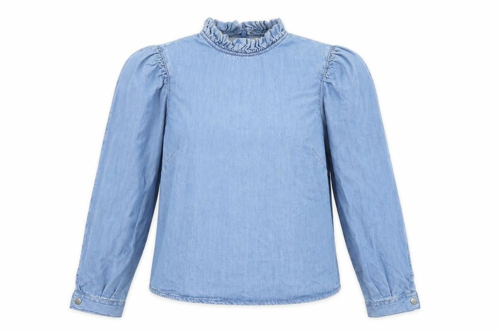 Denim & Co. Womens Blue 100% Cotton Basic Blouse Size 8 High Neck