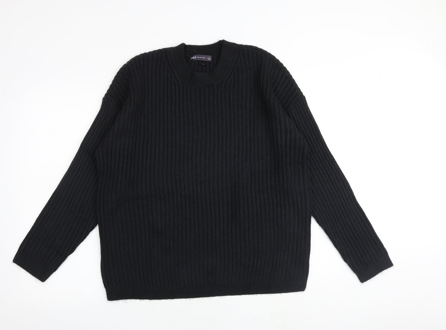 Marks and Spencer Womens Black Round Neck Polyester Pullover Jumper Size M