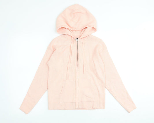 Marks and Spencer Womens Pink Round Neck Acrylic Full Zip Jumper Size S