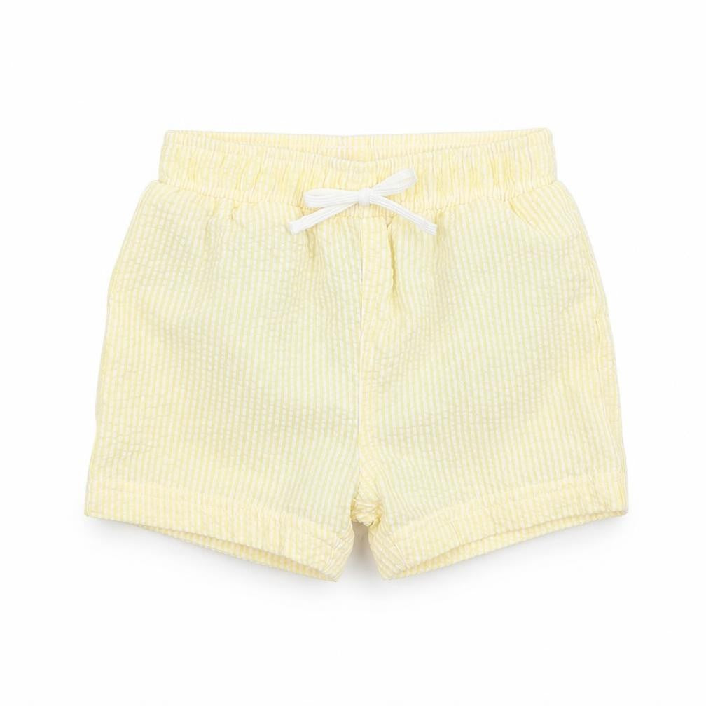Marks & Spencer Baby Yellow Striped Cotton Cropped Trousers Size 6-9 Months Drawstring - Shorts